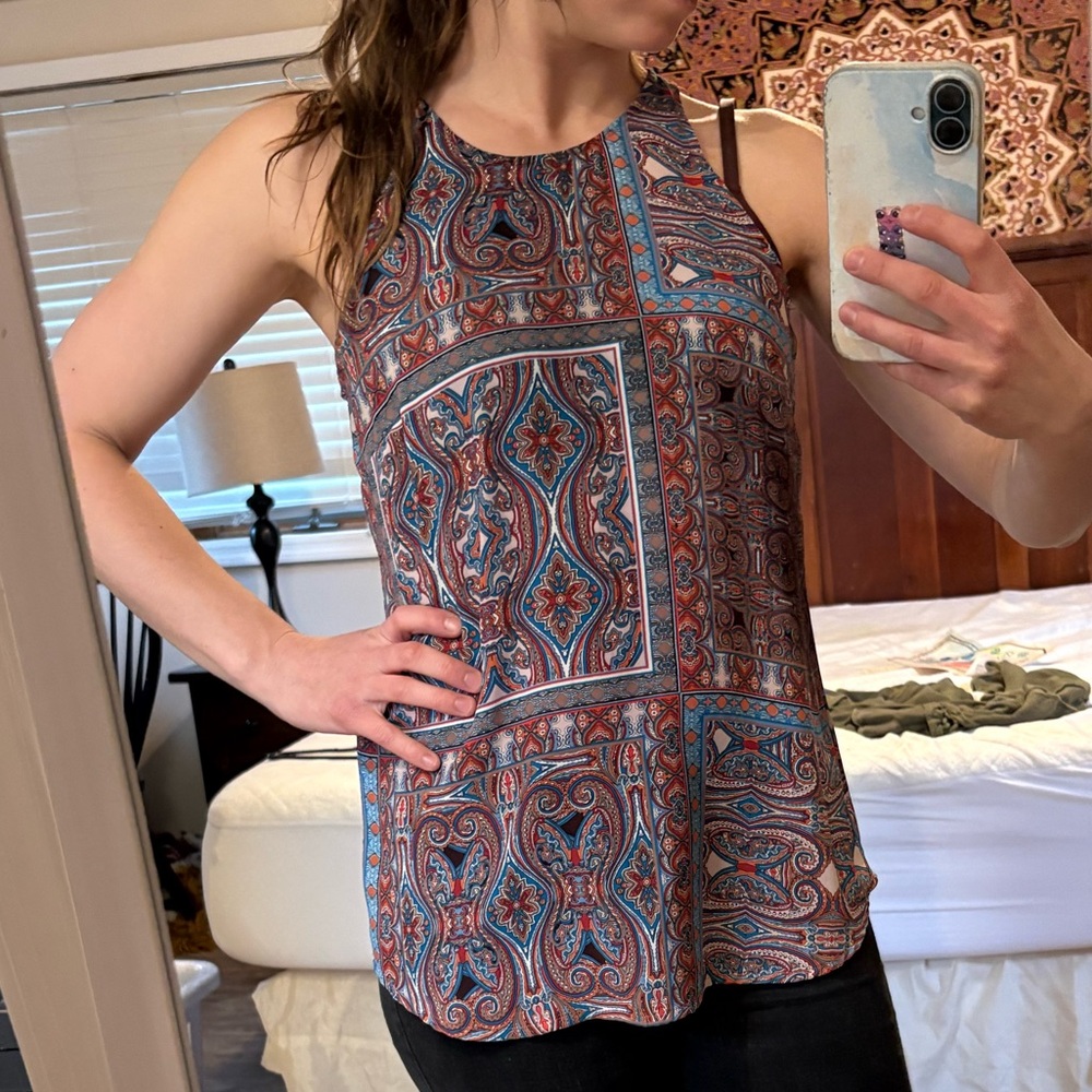 Violet & Claire Paisley Halter Tank Top - Rust, Blue
